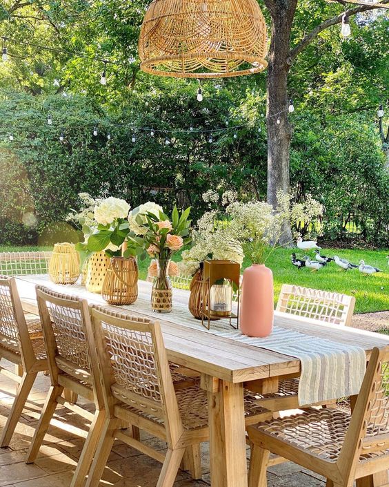 dining table in backyard