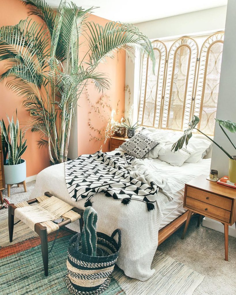 boho bedroom style in bright colors