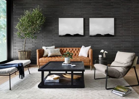 brick feature wall for masculine living room ideas