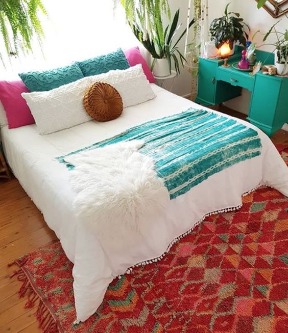 soothing blue and calming green boho hues bedroom