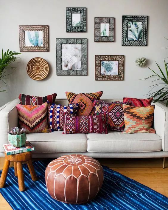 colorful bohemian throw pillow