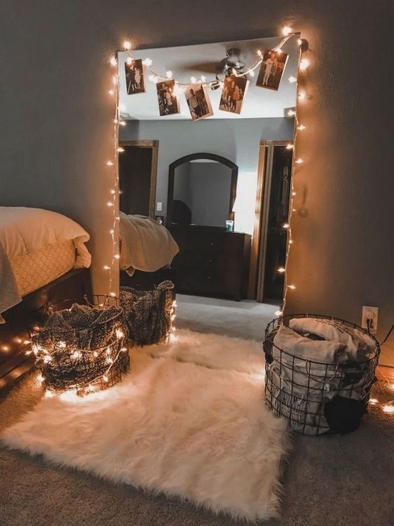 DIY fairy light mirror and polaroids