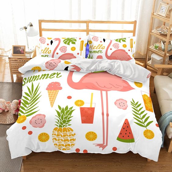 flamingo bed set for a tropical bedroom design