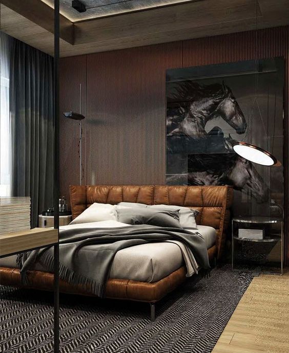 masculine bedroom with leather