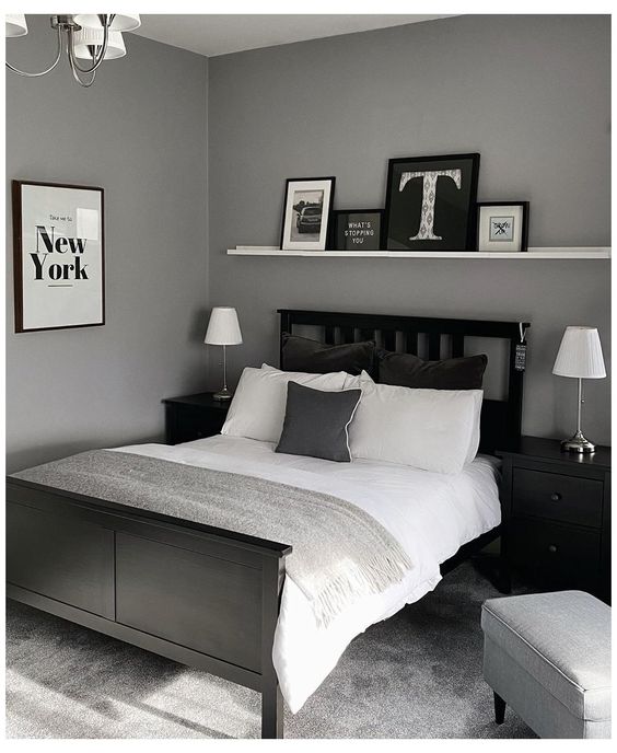 monochrome bedroom for masculine bedroom 