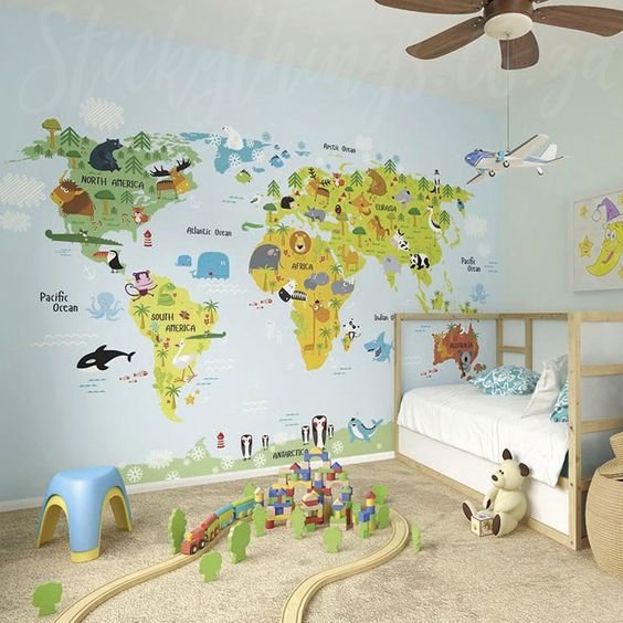 world map wallpaper for kids bedroom 