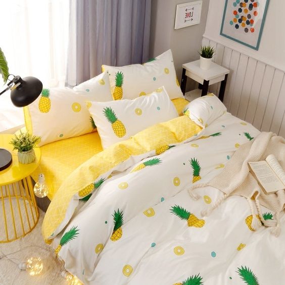 printed pineapples bedding for tropical bedroom