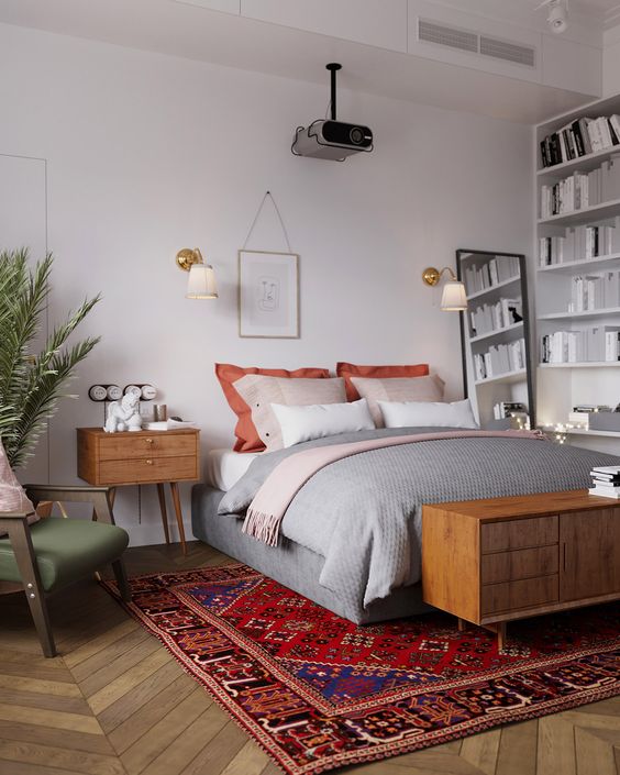 eclectic bedroom with Scandinavian interior design influences