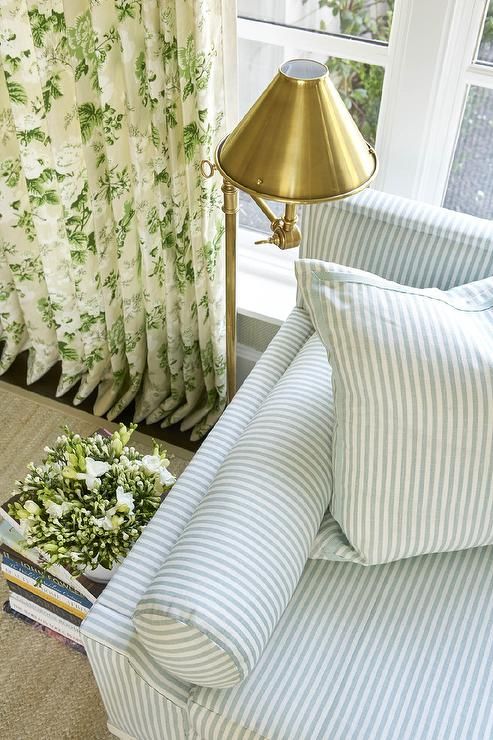 Striped sofa for a coastal bedroom