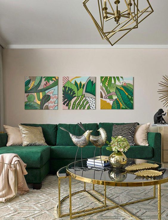 tropical living room idea with motif painting