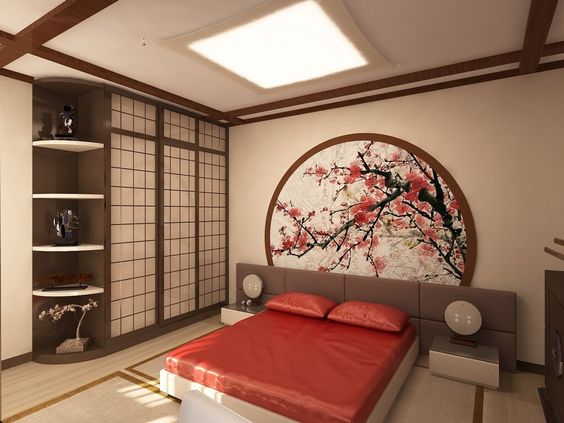 sakura wallpaper in Japanese bedroom