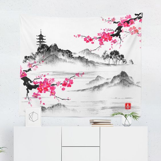 Japanese tapestry bedroom decoration