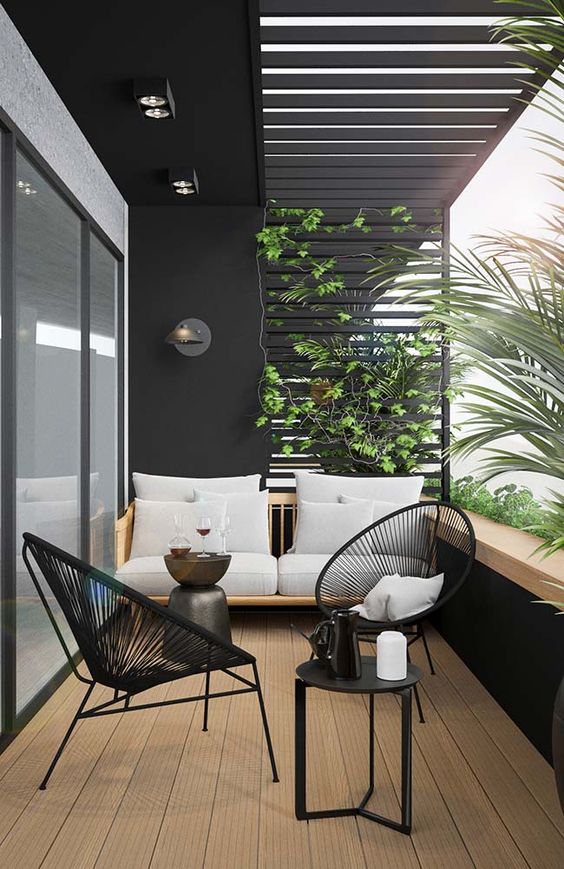 cozy black house balcony