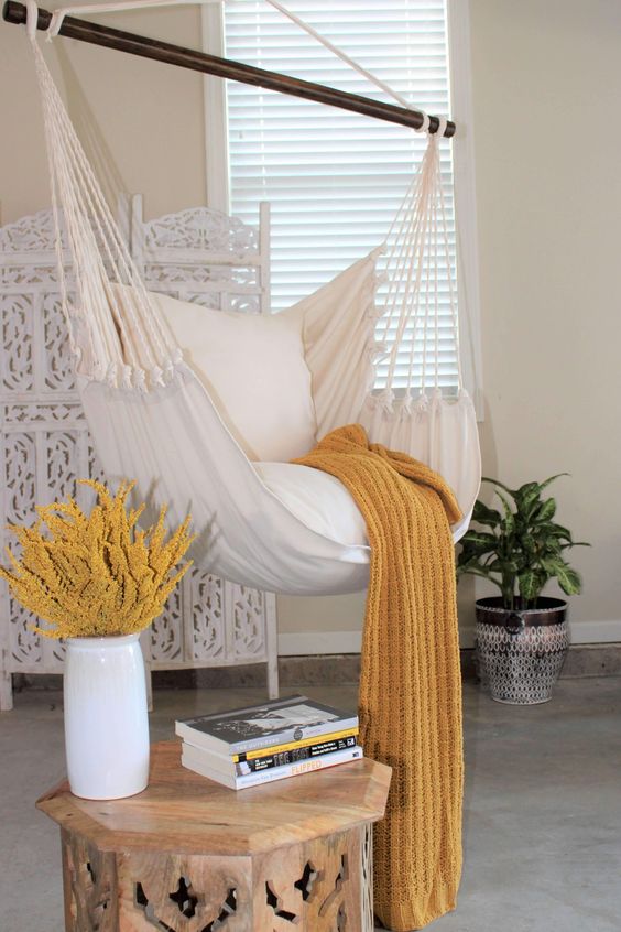 classic hanging hammock for a cozy reading nook