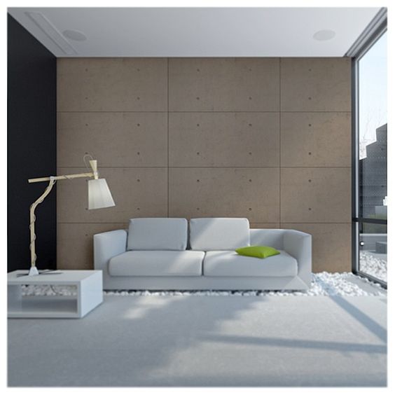 industrial concrete wall panels in minimalist living room