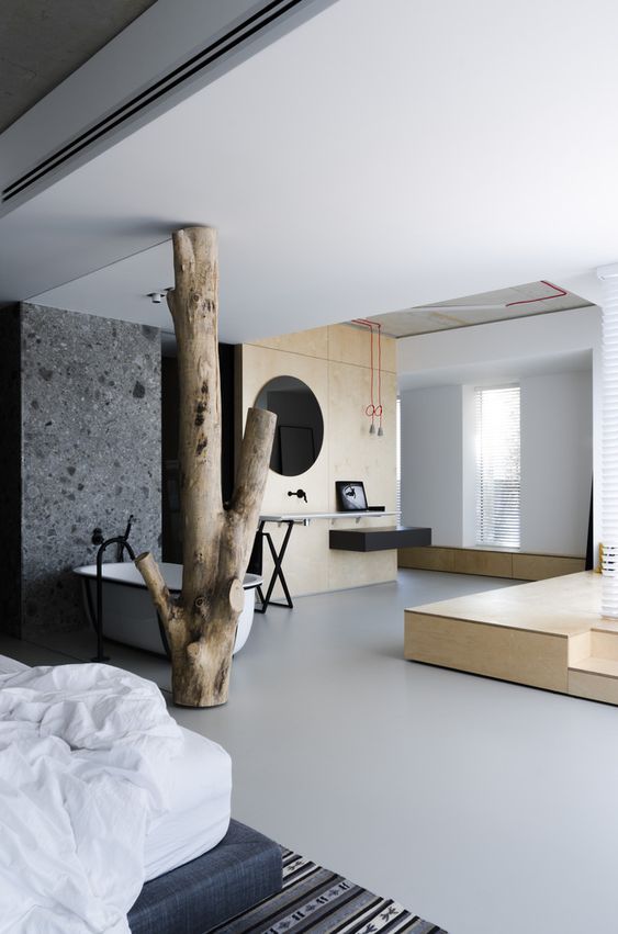 industrial concrete wall in bedroom