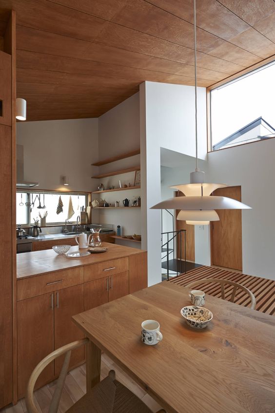 appealing geometric wall Japanese kitchen style