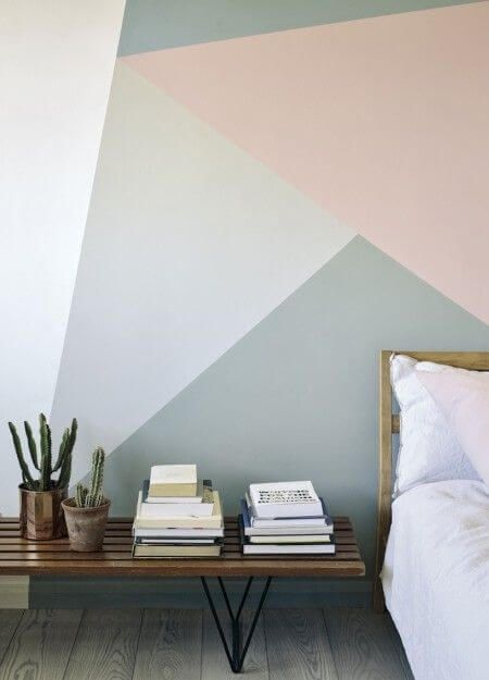 geometric wall in pastel color in Scandinavian bedroom