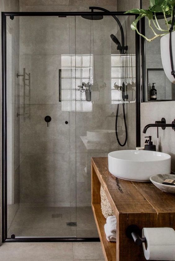 industrial concrete wall panels in bathroom