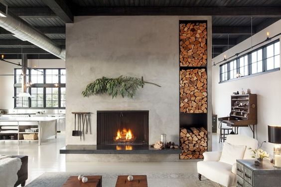 industrial concrete wall design in modern living room