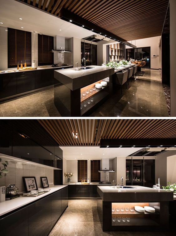 timber ceiling panel for the luxurious kitchen