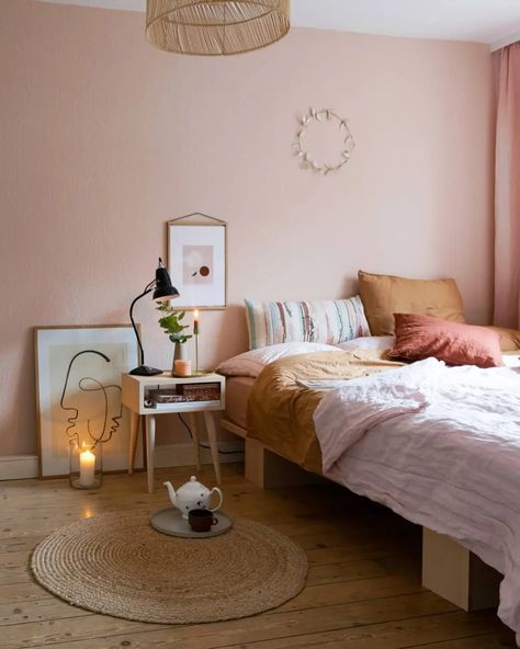 cute pink pastel Scandinavian bedroom