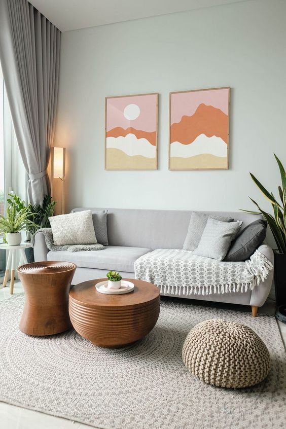 Scandinavian living room with wall art