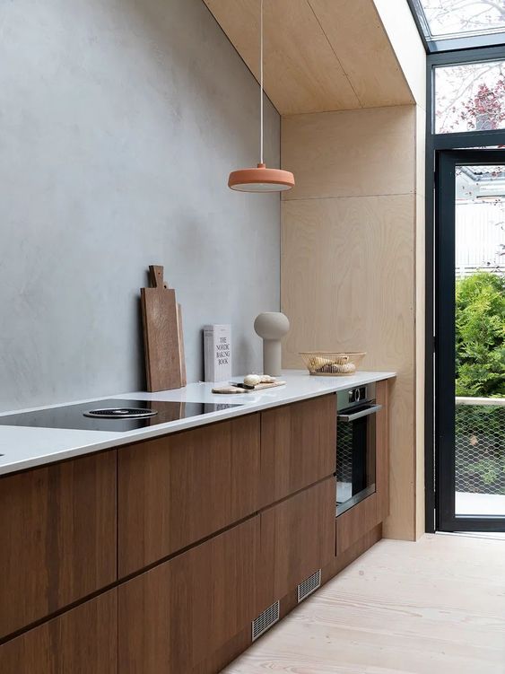 sustainable kitchen design applying concrete wall