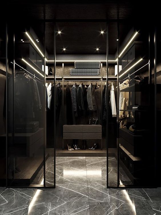 walk-in wardrobe in the masculine bedroom