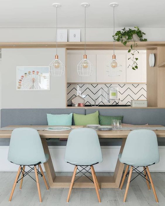 nautical accent on a backsplash in Scandinavian kitchen