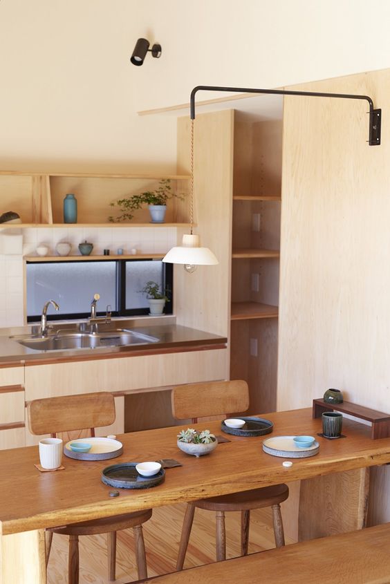 Beautiful Japanese kitchen with wooden accent decoration