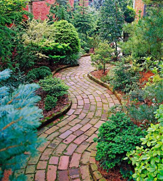 redbrick paver walkway idea to beautify garden