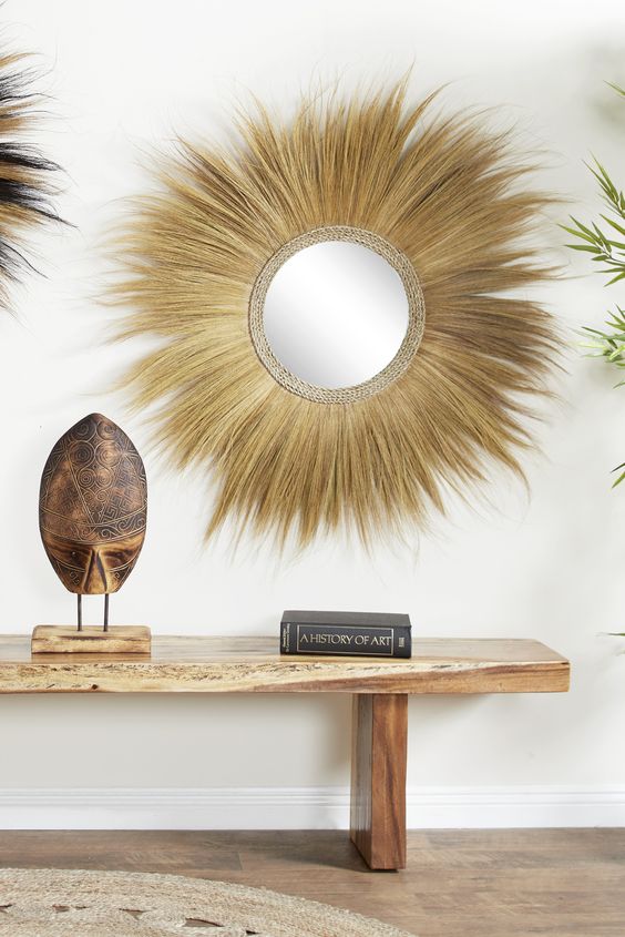natural palm fiber wall mirror