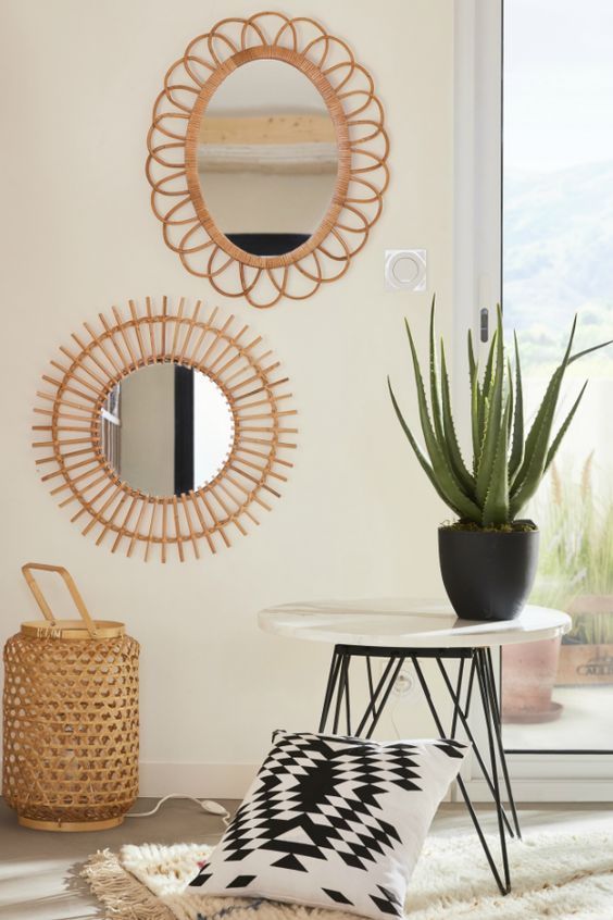 rattan mirror wall tropical decor ideas