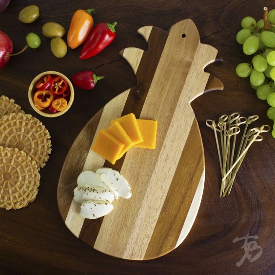wooden cutting board in the tropical kitchen