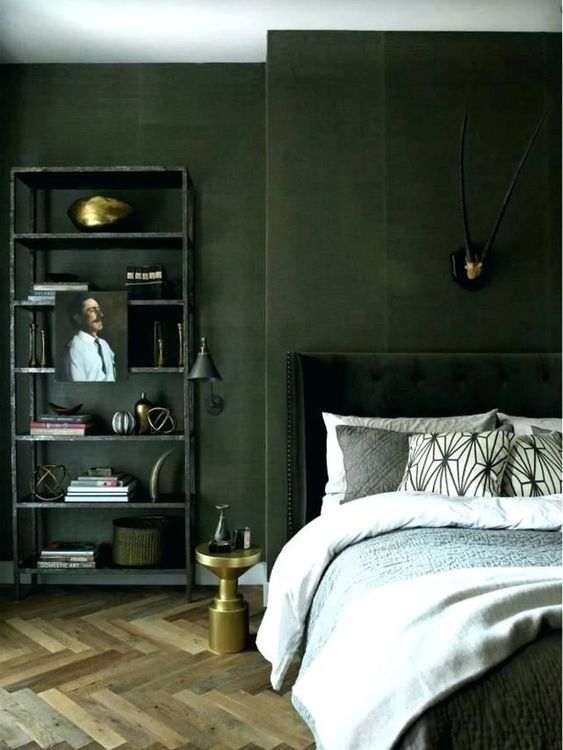 olive green masculine bedroom color