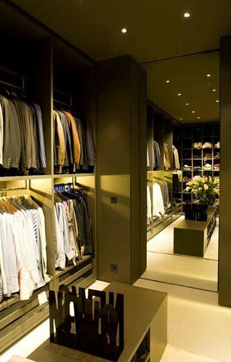 sleek masculine walk-in-wardrobe design