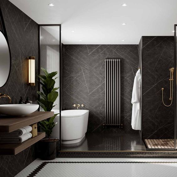 stylish and spacious men's bathroom design