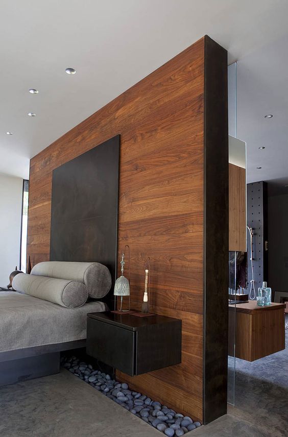 wood color in masculine bedroom