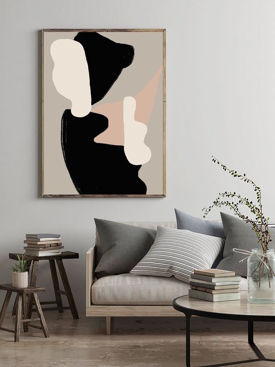 abstract wall art in Japandi interior style