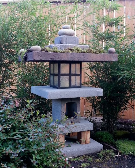 Japanese garden essential featuring pagoda lantern