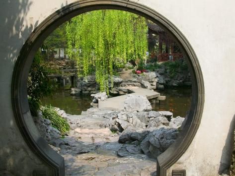 moon gate feature in Chinese garden