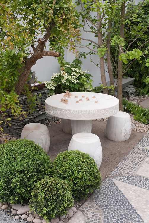 patio decor rock table and chairs oriental garden style