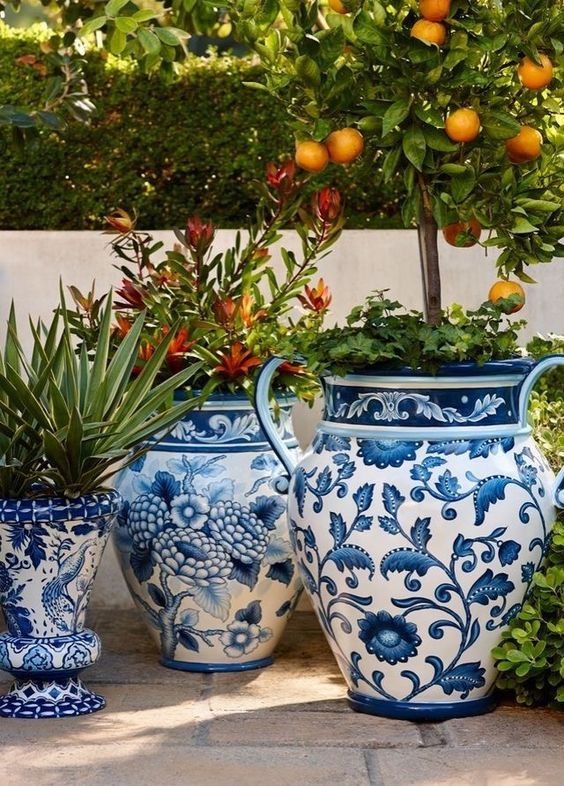 the porcelain planters in Chinese garden