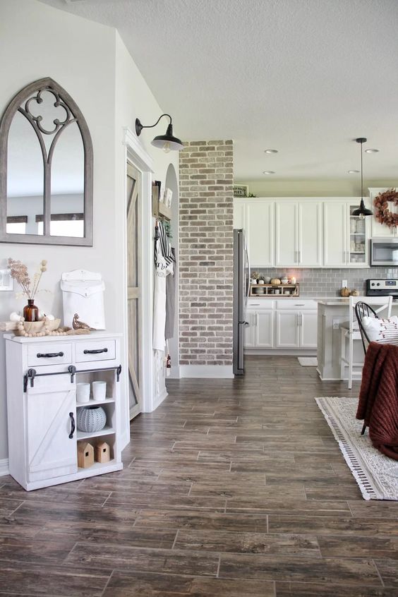 create a statement kitchen with the brick wall