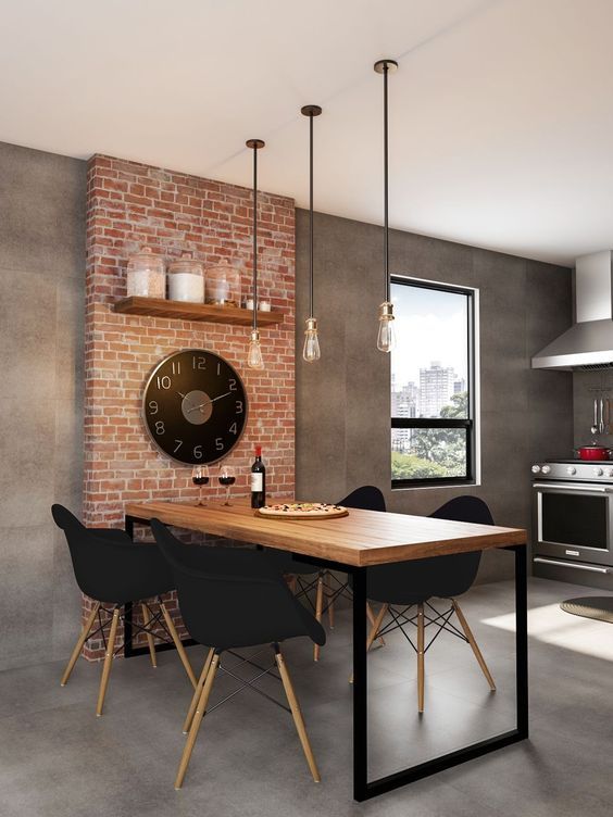 red bricks create focal point in the dining area