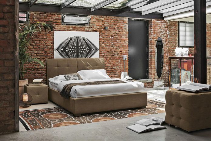 exposed brick wall bedroom design
