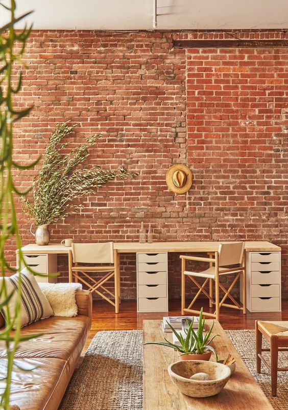 living room furniture for the brick wall accent