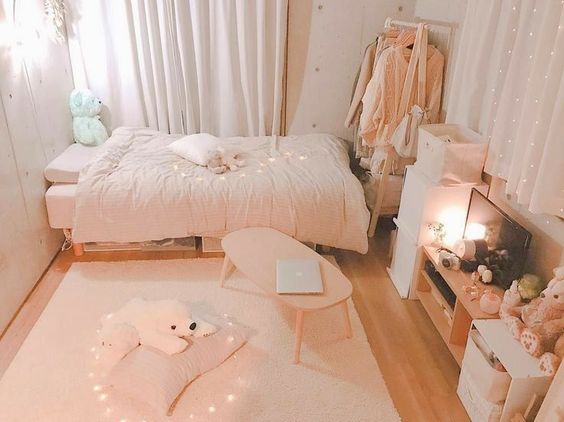 pink korean bedroom
