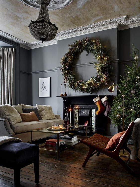 masculine christmas living room